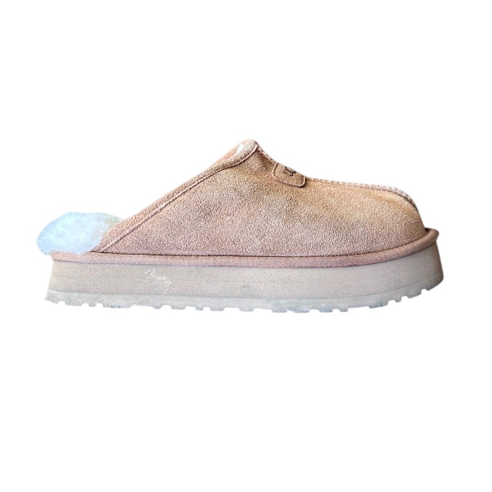 UGG Disquette Platform Slipper Chestnut Suede Sheepskin Mule 1153275 Womens 9